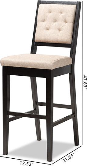 Wholesale Interiors Barstools - Gideon Contemporary Sand Fabric and Dark Brown Wood 2-Piece Bar Stool Set