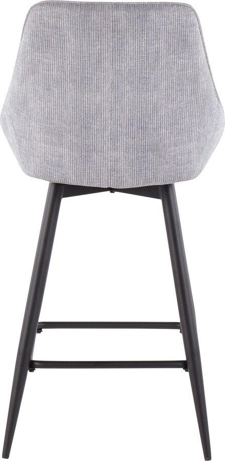 Lumisource Barstools - Diana Contemporary Counter Stool in Black Steel and Grey Corduroy - Set of 2