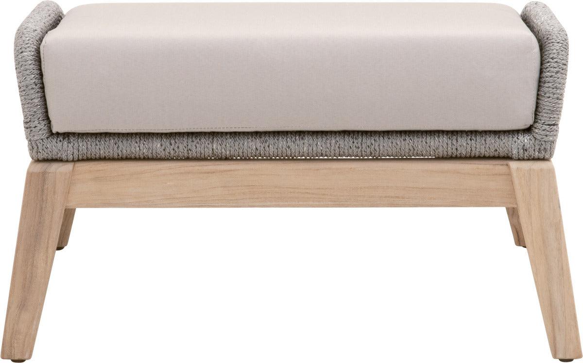 Essentials For Living Outdoor Stools & Benches - Loom Outdoor Footstool Platinum Rope, Smoke Gray, Gray Teak