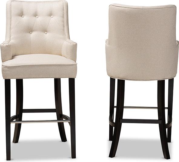 Wholesale Interiors Barstools - Aldon Light Beige Fabric Upholstered and Dark Brown Finished Wood 2-Piece Bar Stool Set