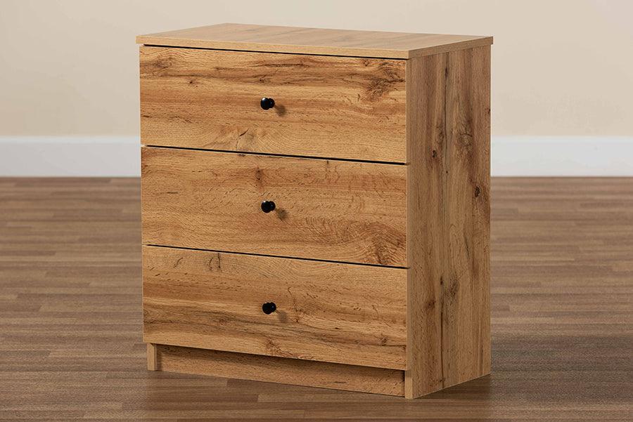 Wholesale Interiors Chest of Drawers - Decon Modern and Contemporary Oak Brown Finished Wood 3-Drawer Storage Chest