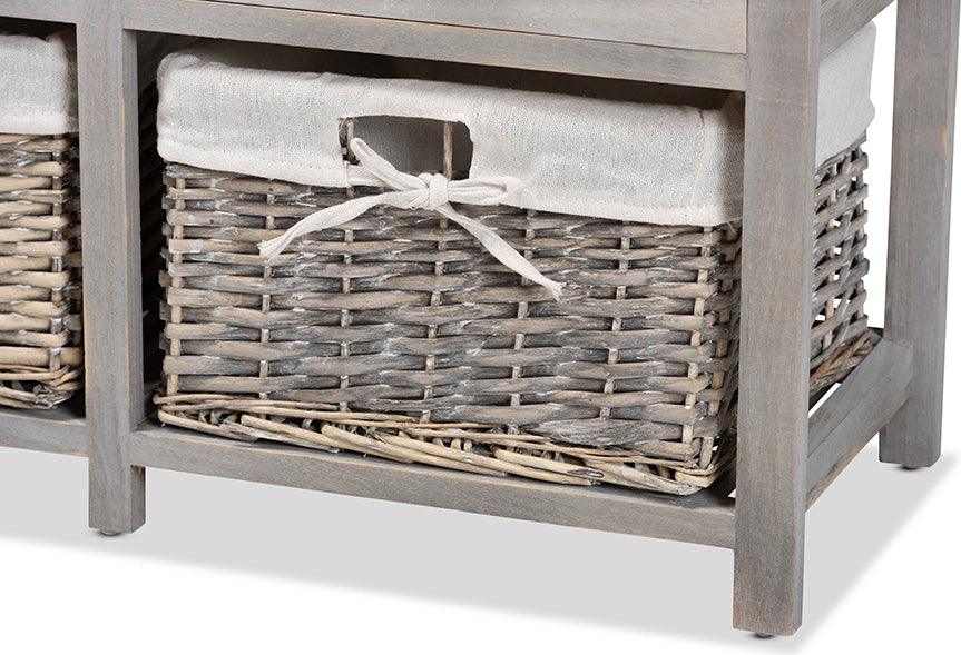 Wholesale Interiors Benches - Mabyn Contemporary Light Grey Wood 3-Drawer Storage Bench with Baskets