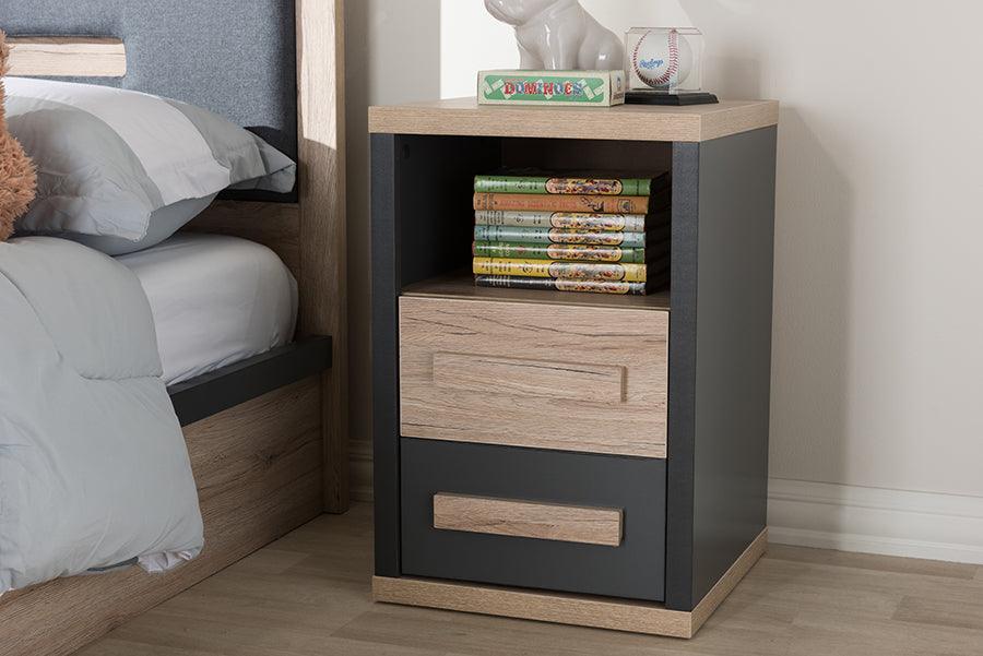 Wholesale Interiors Nightstands & Side Tables - Pandora Nightstand Dark Gray/Oak Light Brown