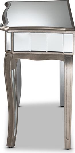 Wholesale Interiors Consoles - Elgin Glam and Luxe Brushed Silver Finished Wood and Mirrored Glass 1-Drawer Console Table