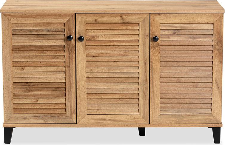 Wholesale Interiors Shoe Storage - Coolidge Oak Brown Finished Wood 3-Door Shoe Storage Cabinet