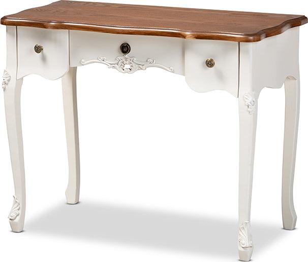 Wholesale Interiors Consoles - Sophie Classic French Country White and Brown Finished Small 3-Drawer Wood Console Table