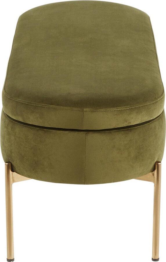 Lumisource Benches - Chloe Contemporary/Glam Storage Bench in Gold Metal and Green Velvet