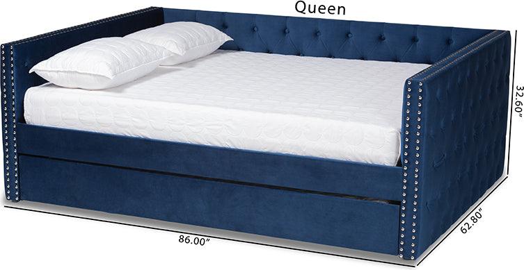 Wholesale Interiors Daybeds - Larkin Navy Blue Velvet Fabric Upholstered Queen Size Daybed with Trundle