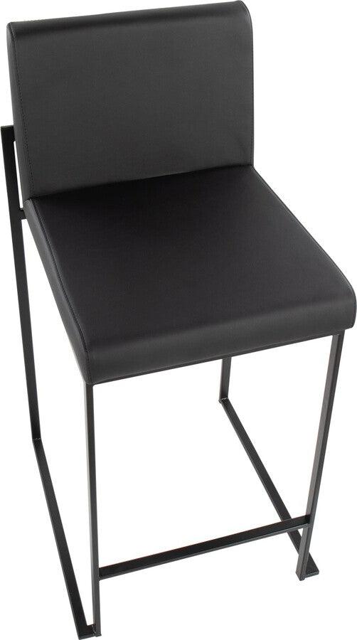 Lumisource Barstools - Fuji High Back Counter Stool In Black Steel & Black Faux Leather (Set of 2)