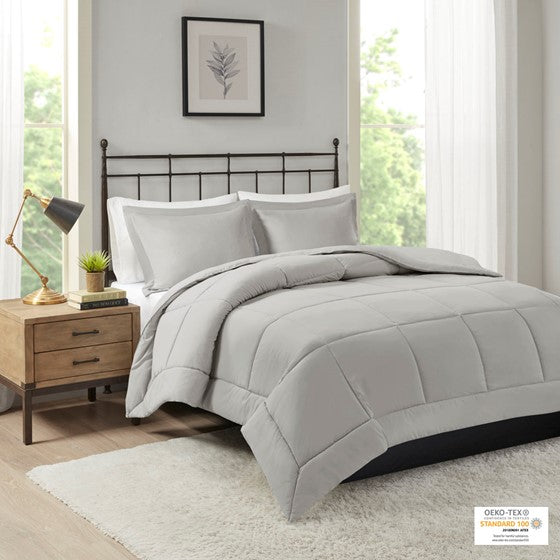 Olliix.com Comforters & Blankets - Microcell Down Alternative Comforter Mini Set Grey Full/Queen