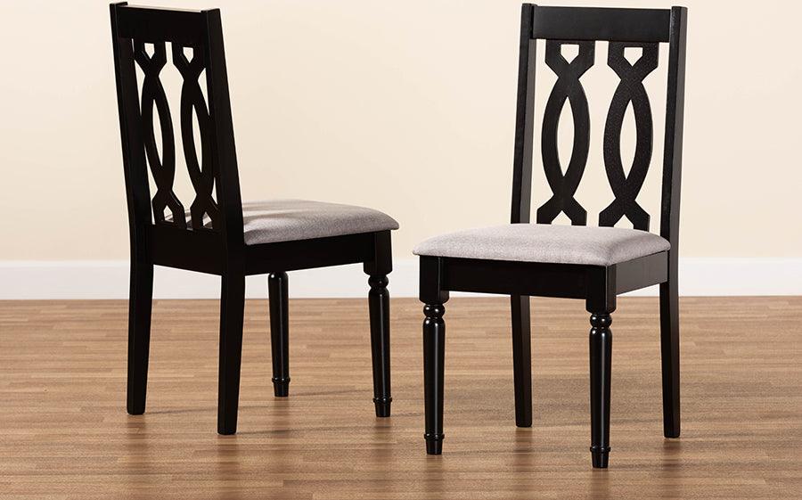Wholesale Interiors Dining Chairs - Cherese Grey Fabric Upholstered and Dark Brown Finished Wood 2-Piece Dining Chair Set