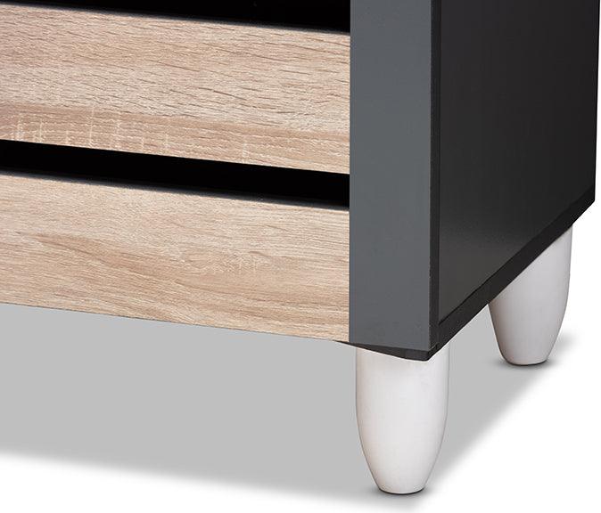 Wholesale Interiors Shoe Storage - Gisela Modern and Contemporary Two-Tone Oak and Dark Gray 3-Door Shoe Storage Cabinet