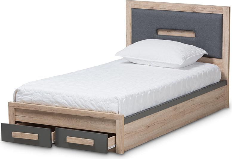 Wholesale Interiors Beds - Pandora Contemporary Grey and Brown Two-Tone 2-Drawer Twin Size Storage Platform Bed