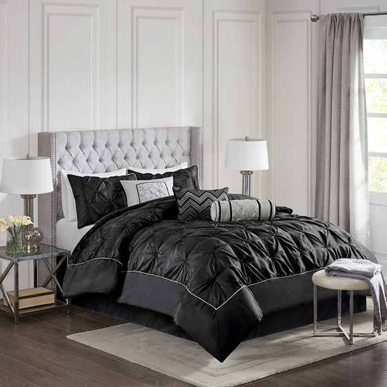 Olliix.com Comforters & Blankets - 7 Piece Tufted Comforter Set Black Cal King