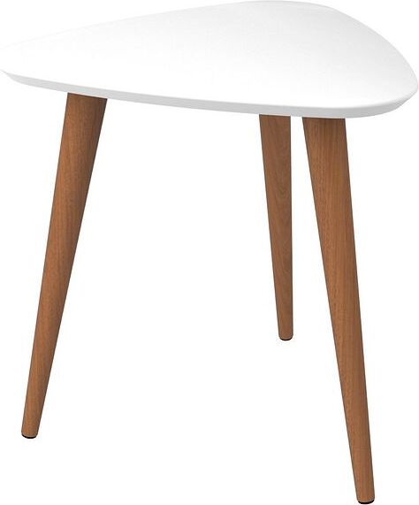 Manhattan Comfort Side & End Tables - Utopia 19.68" High Triangle End Table With Splayed Wooden Legs in Off White
