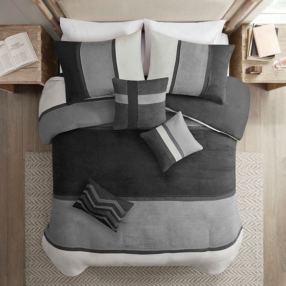 Olliix.com Duvet & Duvet Sets - 6 Piece Faux Suede Duvet Set Black Full/Queen