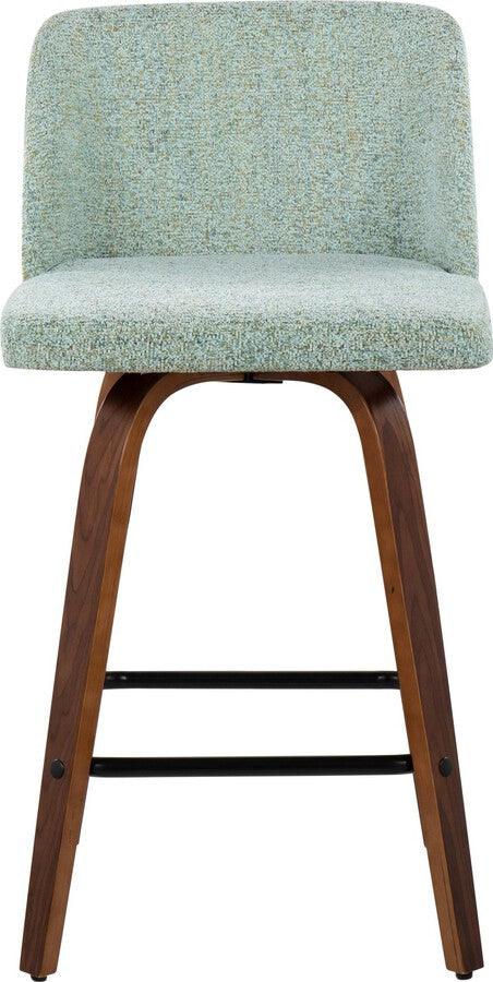 Lumisource Barstools - Toriano Fixed-Height Counter Stool In Walnut Wood & Light Green Fabric (Set of 2)
