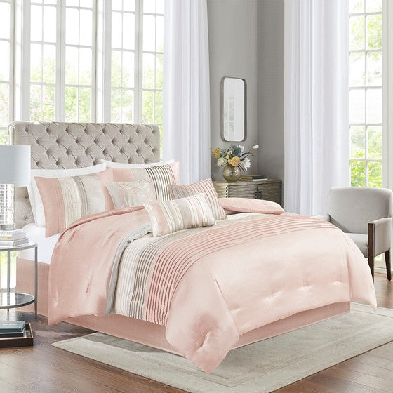 Olliix.com Comforters & Blankets - 7 Piece Comforter Set Blush/Taupe Cal King