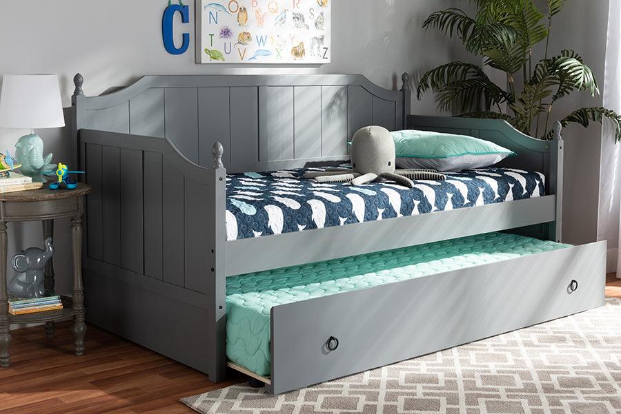 Wholesale Interiors Daybeds - Millie Cottage Farmhouse Grey Finished Wood Twin Size Daybed with Trundle Gray