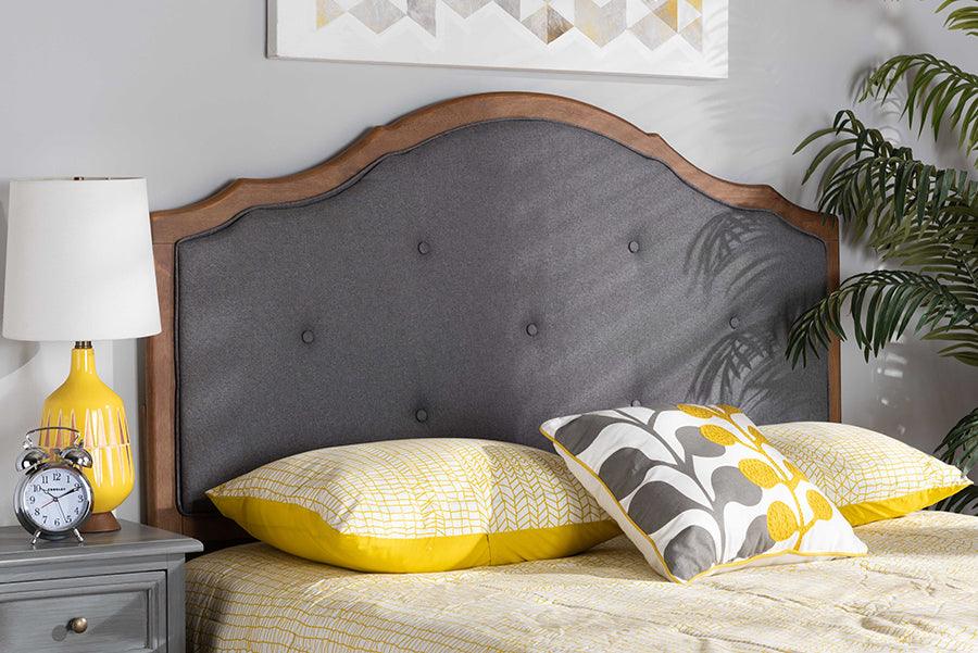 Wholesale Interiors Headboards - Gala Dark Grey Fabric Upholstered and Walnut Brown Finished Wood Queen Size Arched Headboard