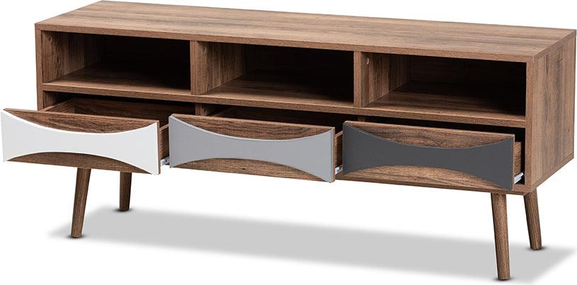 Wholesale Interiors TV & Media Units - Leane Modern and Contemporary Natural Brown and Multi-Colored Wood 3-Drawer TV Stand