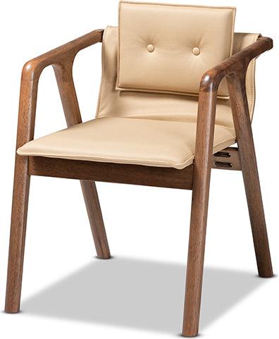 Wholesale Interiors Dining Sets - Marcena Mid-Century Modern Beige Imitation and Brown Finished Wood 7-Piece Dining Set