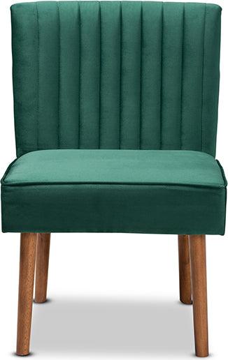 Wholesale Interiors Dining Chairs - Alvis Mid-Century Emerald Green Velvet Upholstered and Walnut Brown Finished Wood Dining Chair