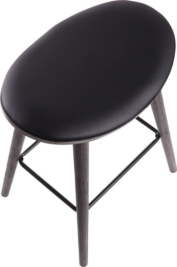 Lumisource Barstools - Saddle 26" Contemporary Counter Stool in Grey Wood & Black Faux Leather- Set of 2