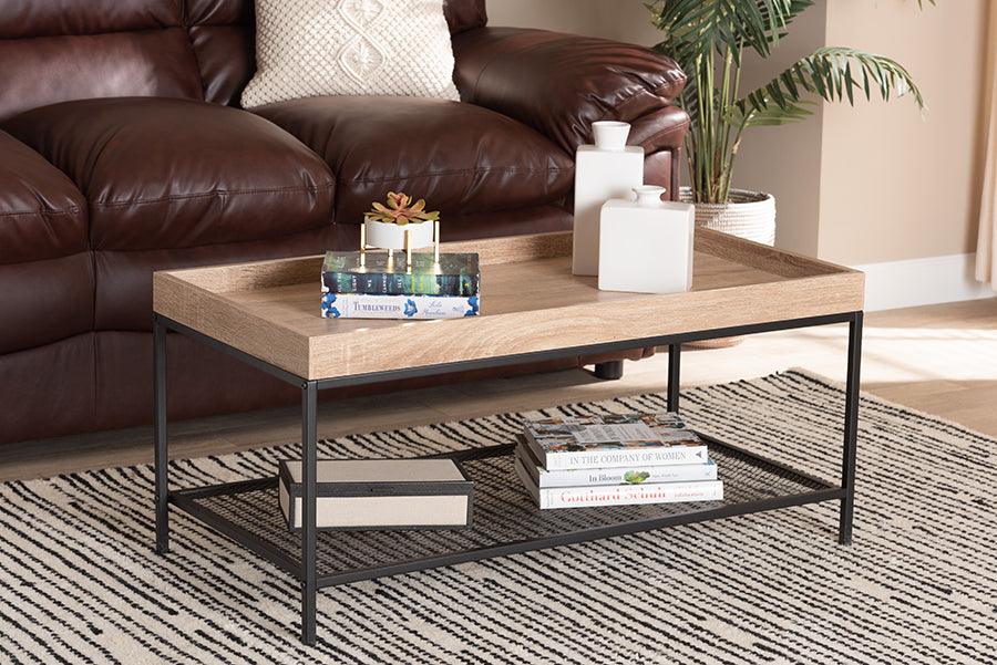 Wholesale Interiors Coffee Tables - Overton Modern Industrial Oak Brown Finished Wood and Black Metal Coffee Table