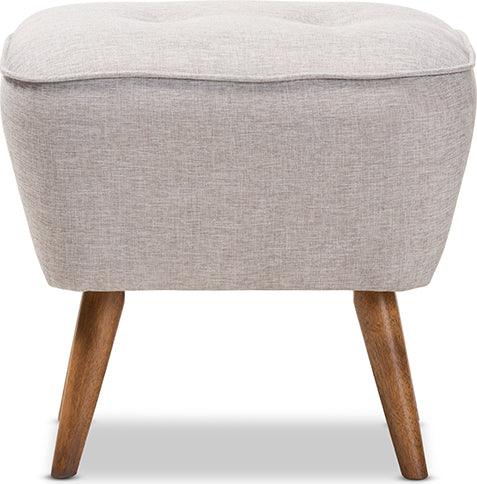Wholesale Interiors Ottomans & Stools - Petronelle Greyish Beige Walnut Brown Finished Wood Ottoman
