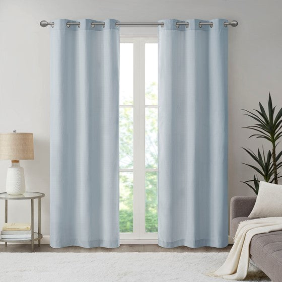 Olliix.com Curtains - Basketweave Room Darkening Curtain Panel Pair Blue