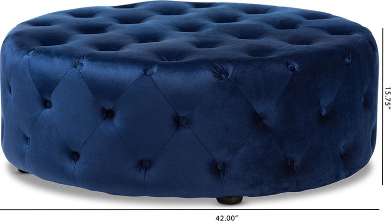 Wholesale Interiors Ottomans & Stools - Cardiff Transitional Royal Blue Velvet Fabric Upholstered Button Tufted Cocktail Ottoman