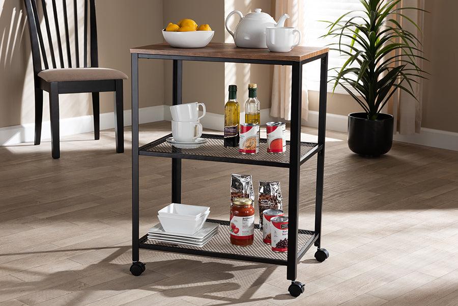 Wholesale Interiors Kitchen & Bar Carts - Verna Rustic Industrial Black Finished Metal And Oak Brown Finished Wood Kitchen Serving Cart
