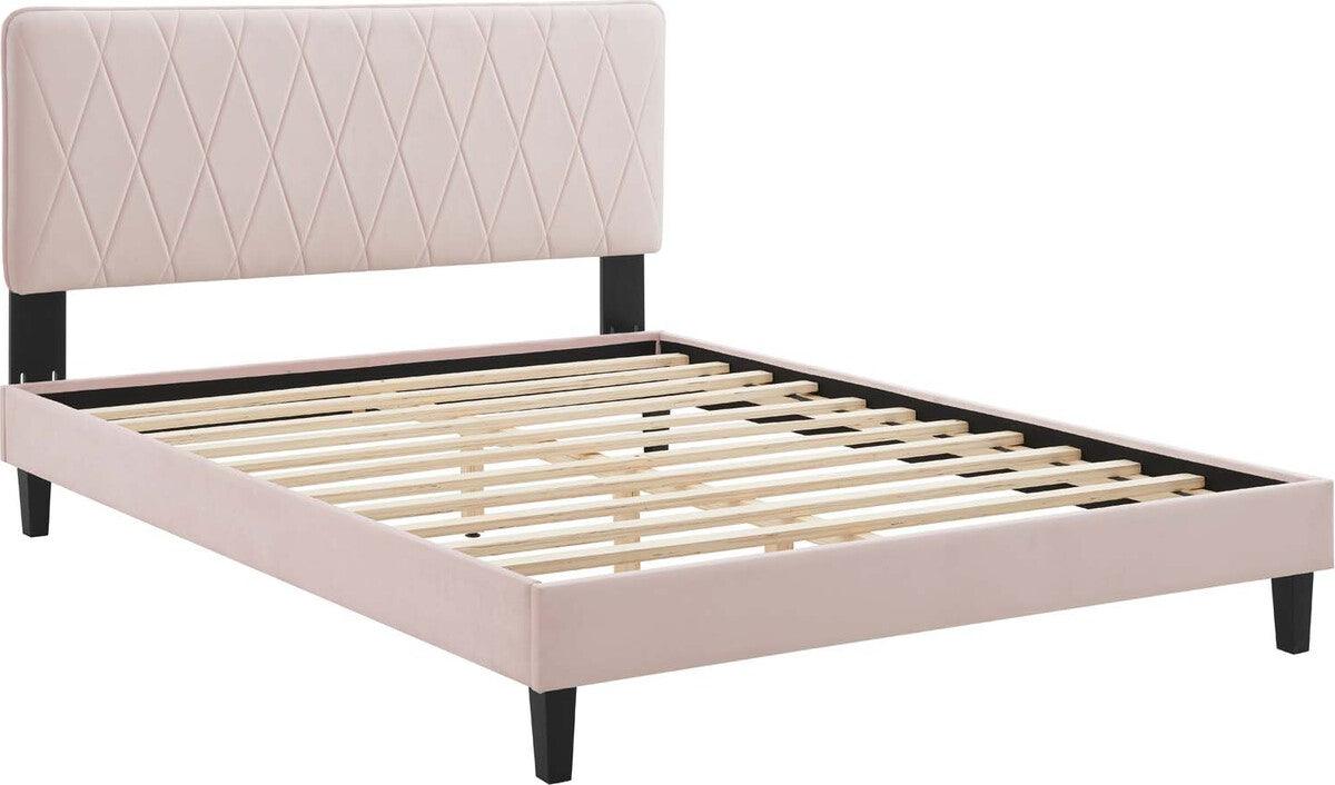 Modway Beds - Phillipa Performance Velvet Full Platform Bed Pink