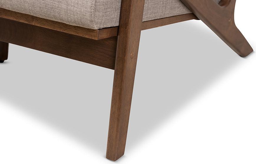 Wholesale Interiors Accent Chairs - Bianca Mid-Century Modern Walnut Wood Light Grey Fabric Tufted Lounge Chair