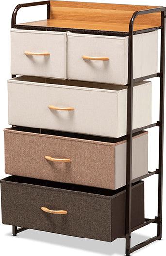 Wholesale Interiors Cabinets & Wardrobes - Volkan Modern Multi-Colored Fabric and Black Metak 5-Drawer Storage Cabinet