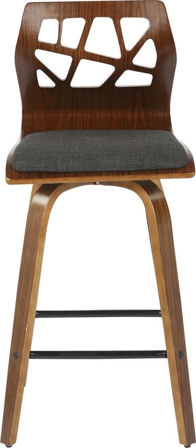 Lumisource Barstools - Folia Mid-Century Modern Counter Stool in Walnut Wood and Charcoal Fabric -set of 2