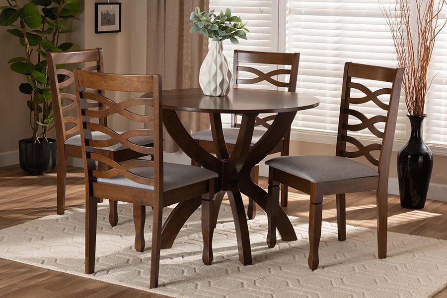 Wholesale Interiors Dining Sets - Aspen Grey Fabric Upholstered and Walnut Brown Finished Wood 5-Piece Dining Set