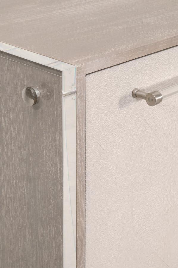 Essentials For Living TV & Media Units - Lorin Shagreen Media Sideboard White Shagreen, Natural Gray Acacia, Lucite, Brushed Silver