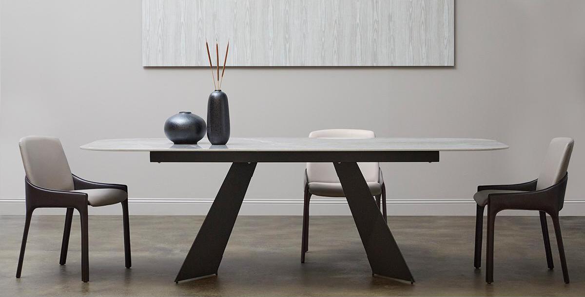 Euro Style Dining Tables - Lizarte 93" Dining Table in Gray Ceramic with Matte Dark Gray Base