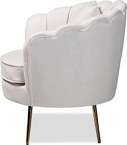 Wholesale Interiors Accent Chairs - Garson Glam and Luxe Beige Velvet Fabric Upholstered and Gold Metal Finished Accent Chair