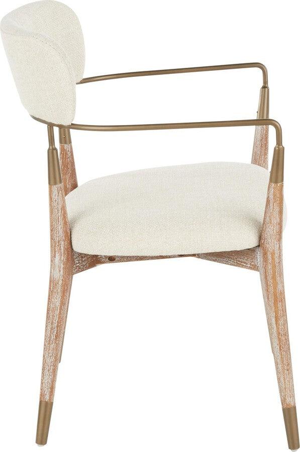 Lumisource Dining Chairs - Savannah Contemporary Chair in White Washed Wood and Cream Noise Fabric with Copper Accent - Set of