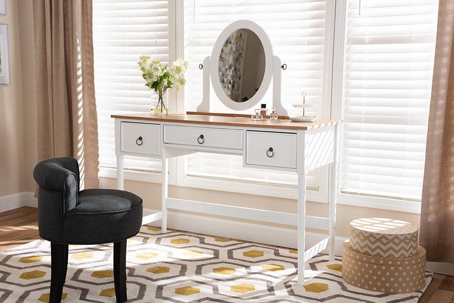 Wholesale Interiors Bedroom Vanity - Sylvie Classic And Traditional White 3-Drawer Wood Vanity Table With Mirror