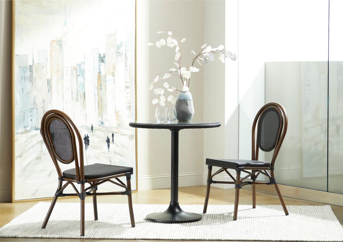 Euro Style Dining Chairs - Erlend Stacking Side Chair in Black Textylene Mesh with Brown Frame - Set of 2