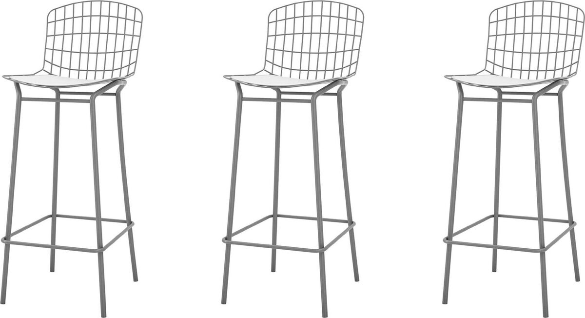 Manhattan Comfort Barstools - Madeline 41.73" Barstool, Set of 3 with Seat Cushion in Charcoal Grey and White