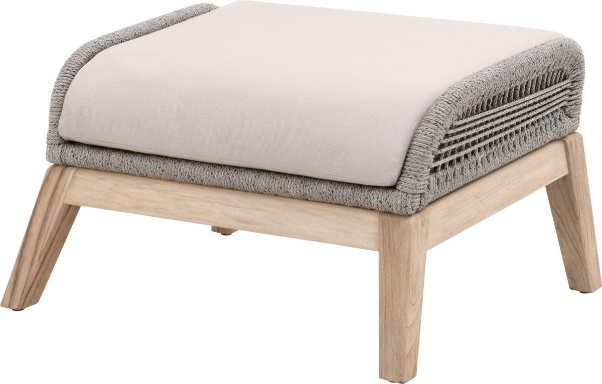 Essentials For Living Outdoor Stools & Benches - Loom Outdoor Footstool Platinum Rope, Smoke Gray, Gray Teak