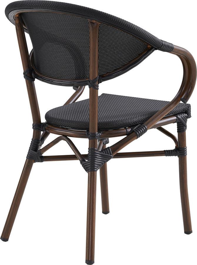 Euro Style Dining Chairs - Jannie Stacking Armchair in Black Textylene Mesh with Brown Frame - Set of 2