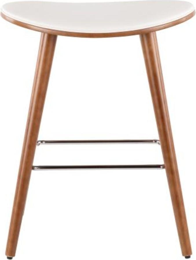 Lumisource Barstools - Saddle 26" Mid-Century Modern Counter Stool in Walnut & White Faux Leather - Set of 2