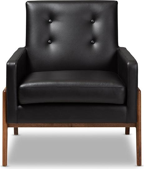 Wholesale Interiors Accent Chairs - Perris Mid-Century Modern Black Faux Leather Upholstered Walnut Wood Lounge Chair