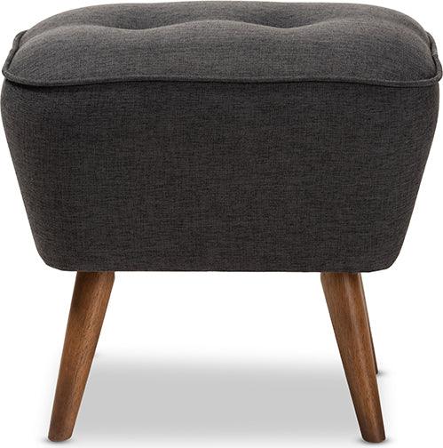 Wholesale Interiors Ottomans & Stools - Petronelle Mid-Century Modern Dark Grey Fabric Walnut Brown Wood Ottoman